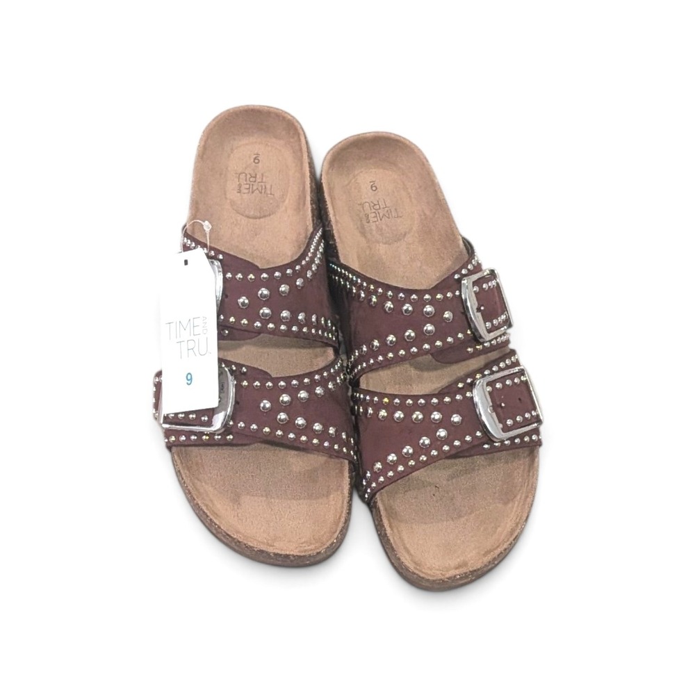 Studded Comfort Footbed Slide Sandals Burgundy 9 New NWT - Picture 6 of 6